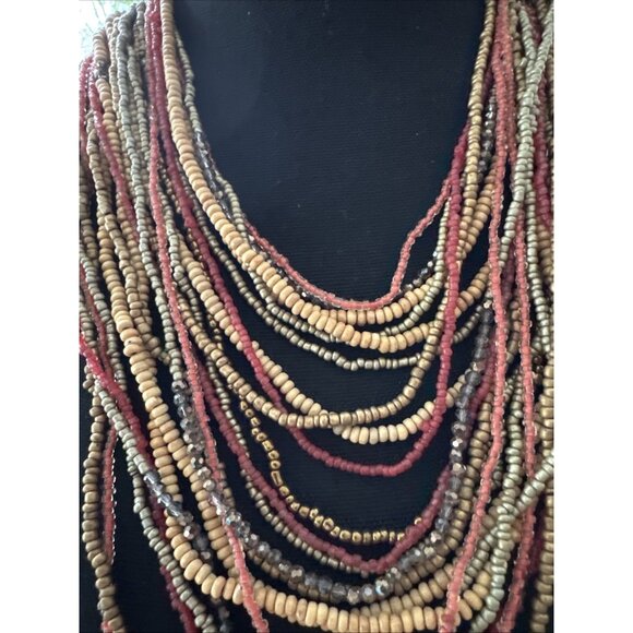 Chicos Layered Mutlicolor Gold Tone 14" Long Sead Bead Statement Necklace NEW - Picture 3 of 10